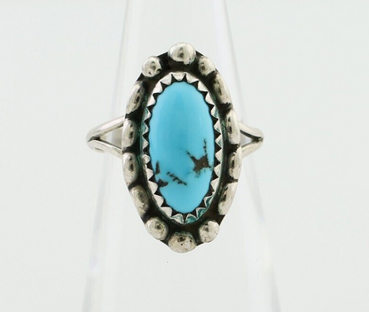 Navajo Ring 925 Silver Sleeping Beauty Turquoise Artist Signed SC C.80's