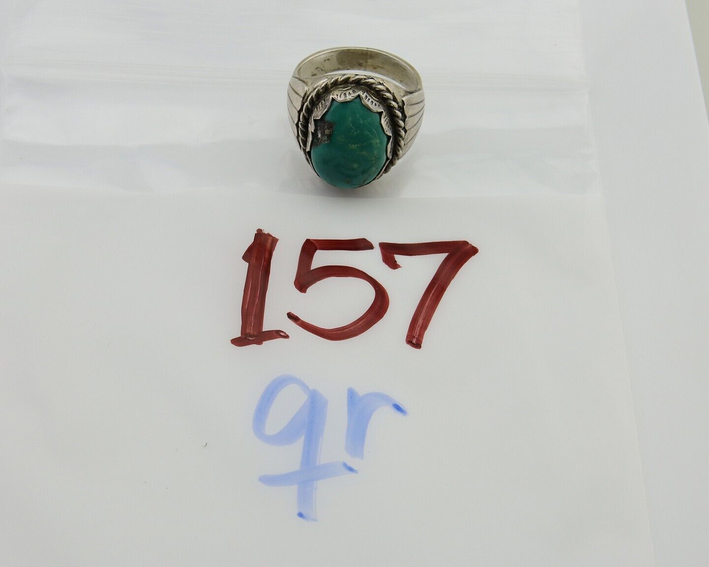 Navajo Hand Stamped Ring 925 Silver Arizona Turquoise Artist C.80's