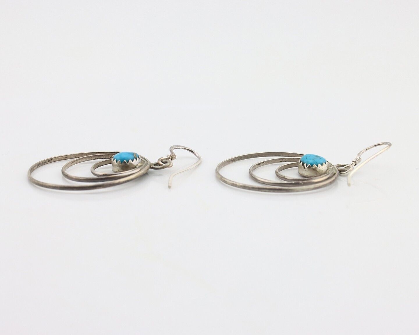 Navajo Dangle Handmade Earrings 925 Silver Blue Turquoise Native Artist C.80's