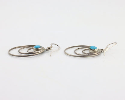 Navajo Dangle Handmade Earrings 925 Silver Blue Turquoise Native Artist C.80's