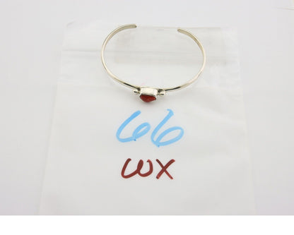 Navajo Bracelet .925 Silver Natural Red Coral Cuff Native American Artist C.80's