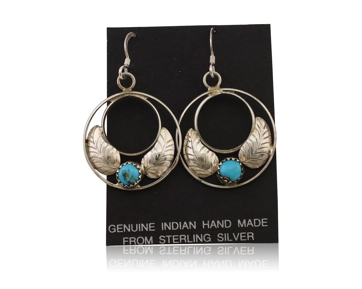 Navajo Handmade Dangle Earrings 925 Silver Blue Turquoise Native Artist C.80's