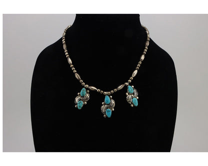 Zuni Necklace 925 Silver Blue Gem Turquoise Signed Simplicio C.80's