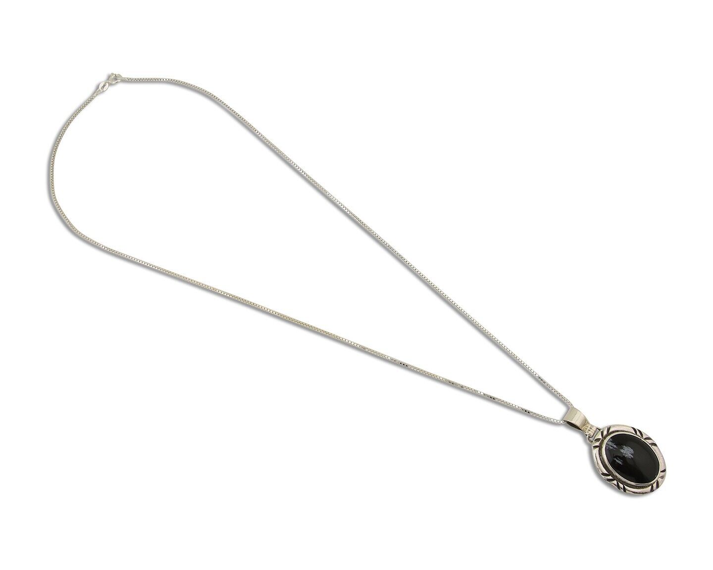 Navajo Necklace 925 Silver Onyx Natural Snowflake Agate Signed Native American