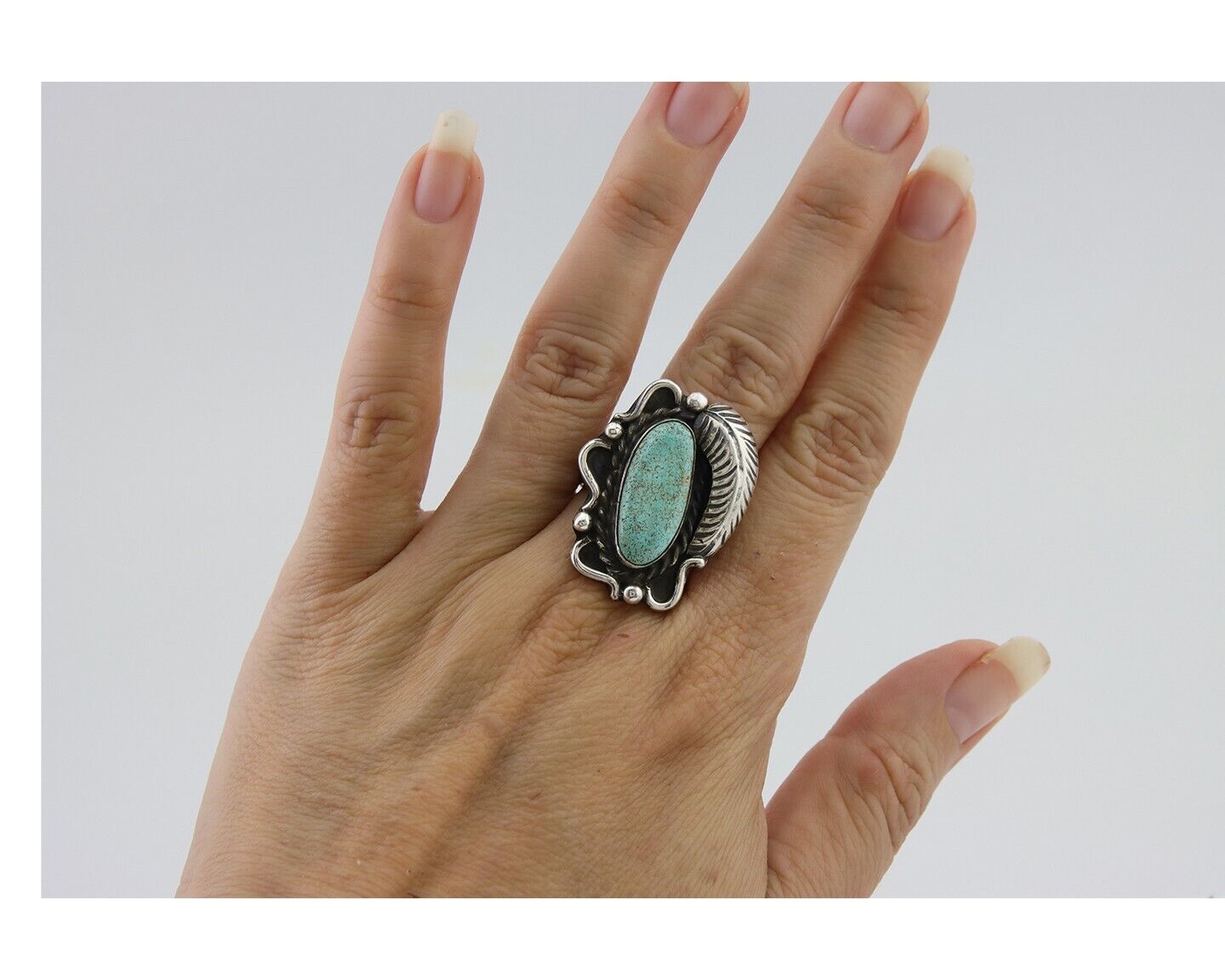 Navajo Handmade Ring 925 Silver Mine 8 Turquoise Native Artist C.80's