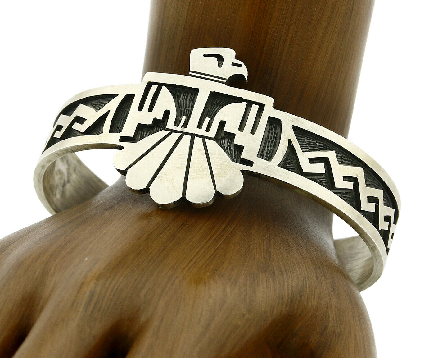 Navajo Handmade Bracelet .925 Silver Thunderbird Overlay Cuff