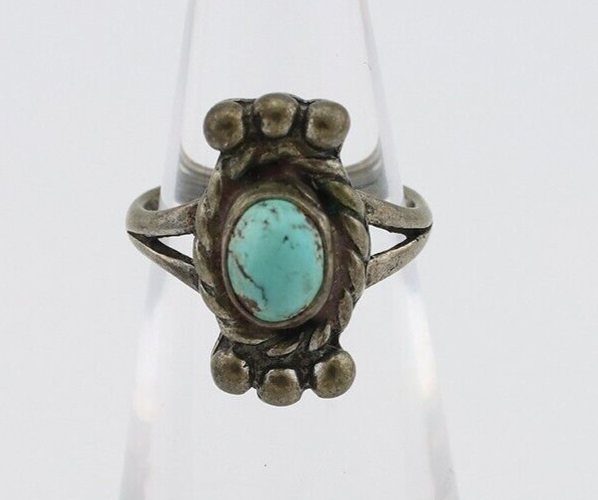 Navajo Ring 925 Silver Natural Blue Turquoise Native American Artist C.1980's