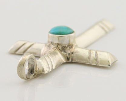 Navajo Sand Cast Cross Pendant 925 Silver Turquoise Artist Signed J Yazzie C.80s