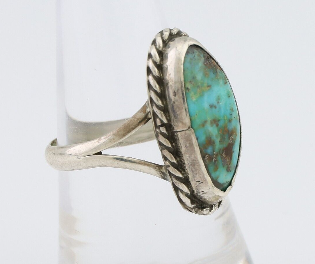 Navajo Ring 925 Silver Kingman Turquoise Artist Signed Rabbit Sticks C.80's