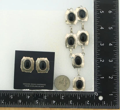 Navajo Necklace Earring Set Sterling Silver Onyx Vintage Signed Begay
