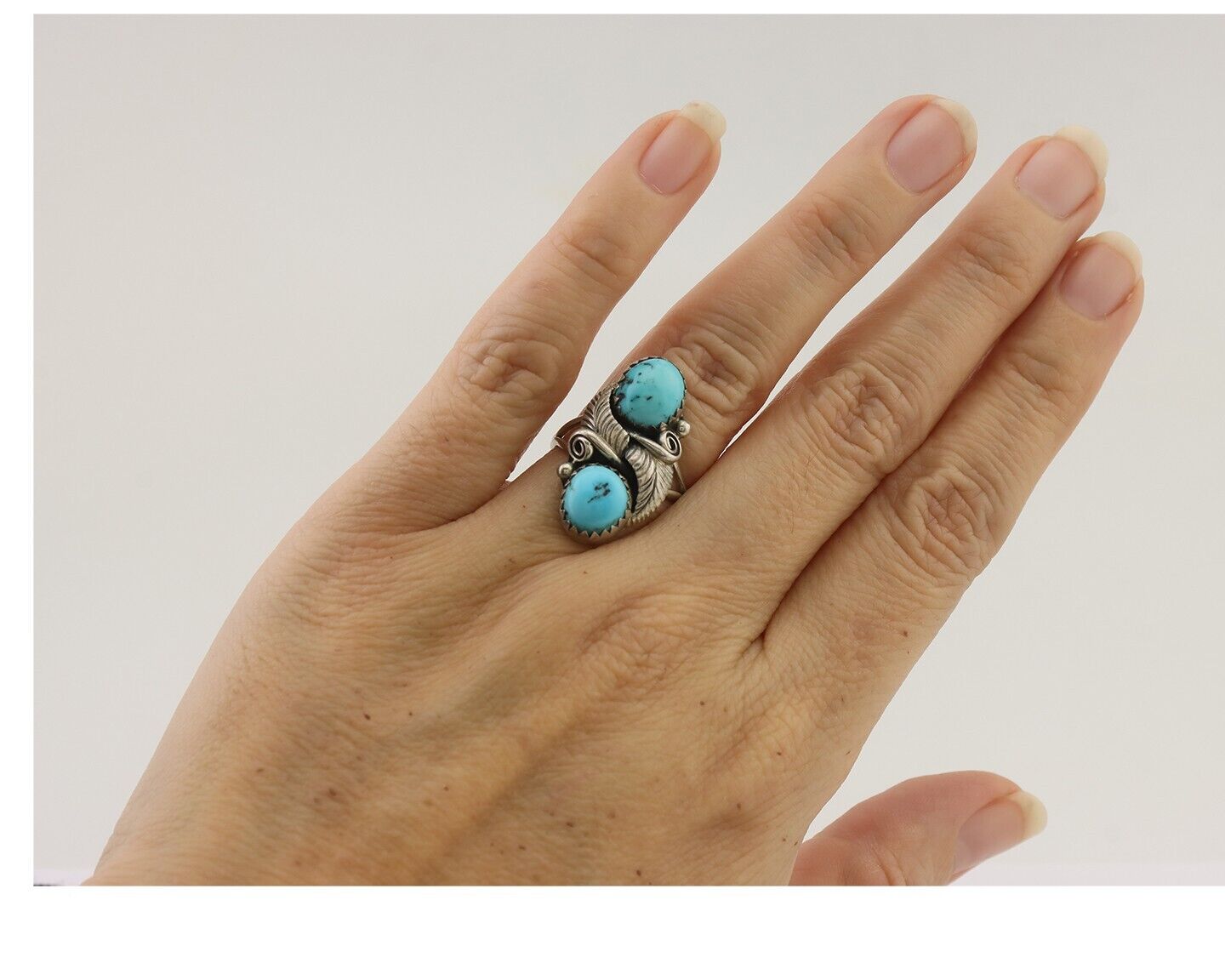 Navajo Ring 925 Silver Natural Blue Turquoise Native American Artist C.80's