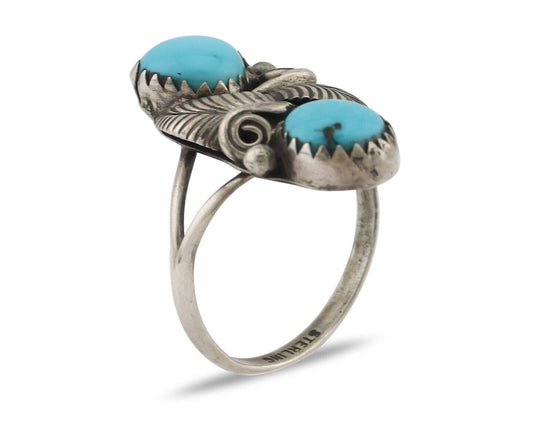 Navajo Ring 925 Silver Natural Blue Turquoise Native American Artist C.80's