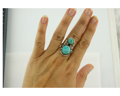 Traditional Navajo Ring 925 Sterling Silver Authentic Turquoise Signed JB Sz 6.0