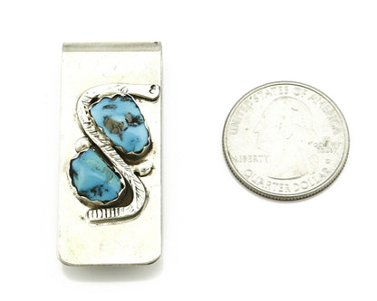 Navajo Money Clip .925 Silver & Nickle Sleeping Beauty Turquoise Artist Native