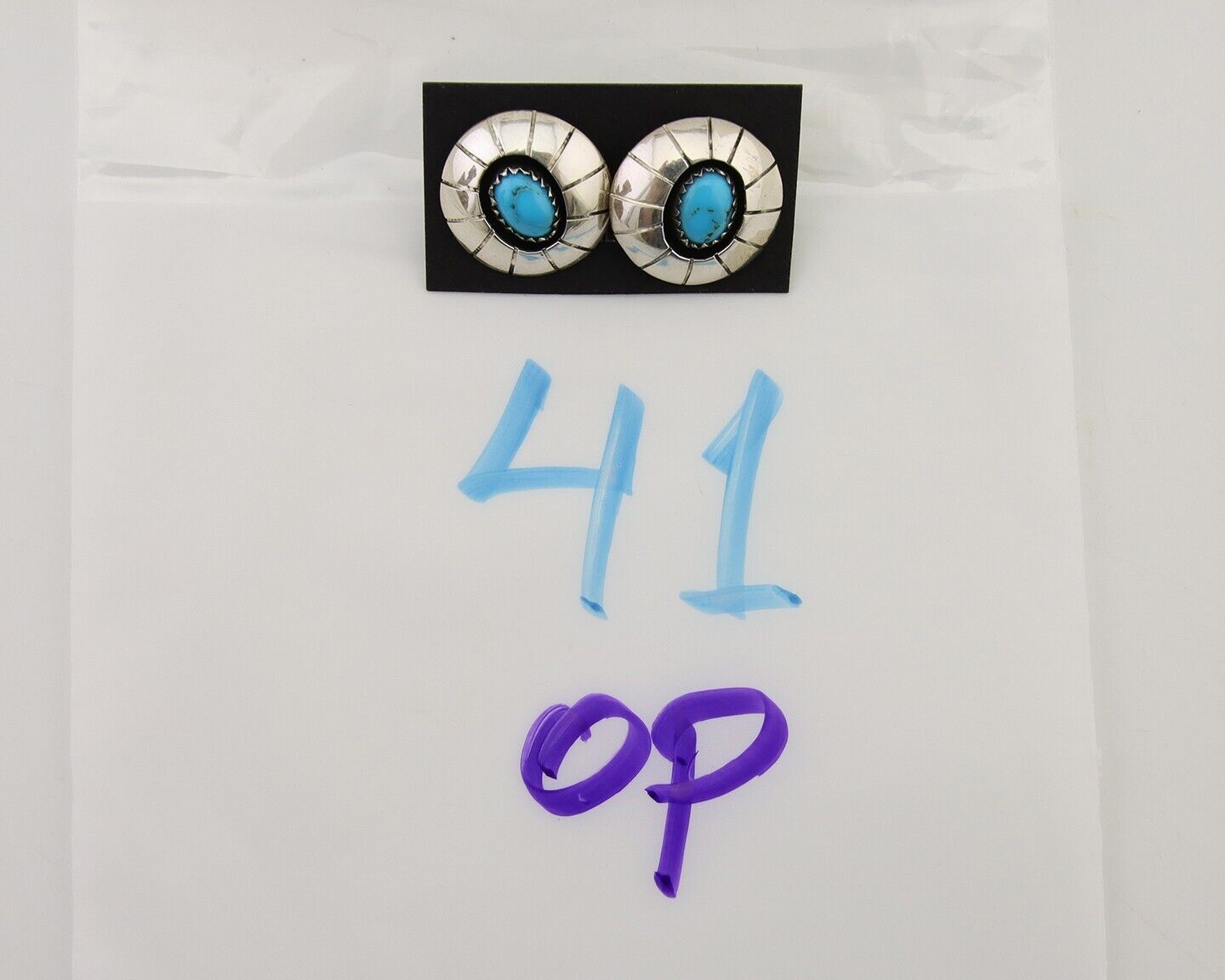 Navajo Shield Earrings 925 Silver Natural Blue Turquoise Artist Signed P C.80s