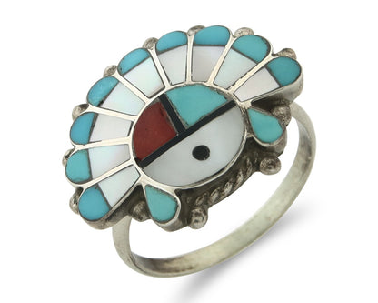 Vintage Zuni Ring 925 Sterling Silver Natural Gemstone Signed ELR Size 8.25