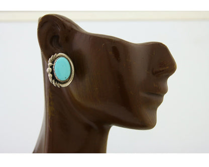 Navajo Earrings 925 Silver Natural Turquoise Native Artist C.80's