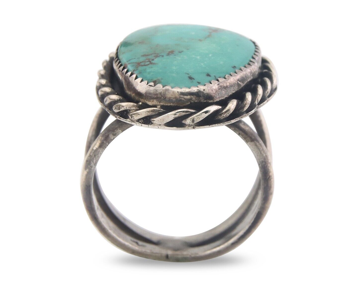 Navajo Ring 925 Sterling Turquoise Handmade Signed Diamond C.70's Size 11