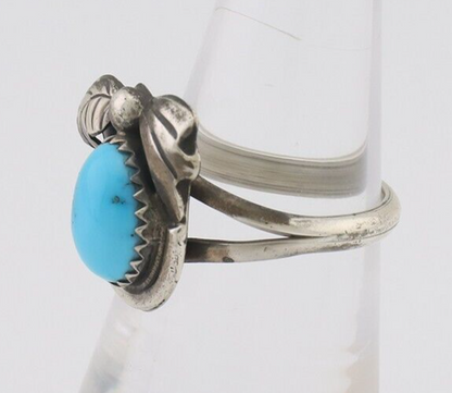 Navajo Ring 925 Silver Sleeping Beauty Turquoise Native American Artist C.80's