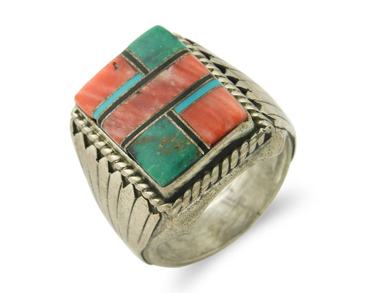 Vintage Zuni Ring 925 Sterling Authentic Natural Gemstone Signed M Size 9.5