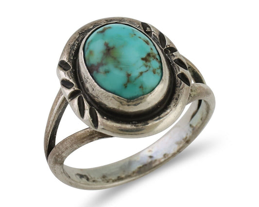 Navajo Ring 925 Silver Kingman Turquoise Native American Artist C.80's