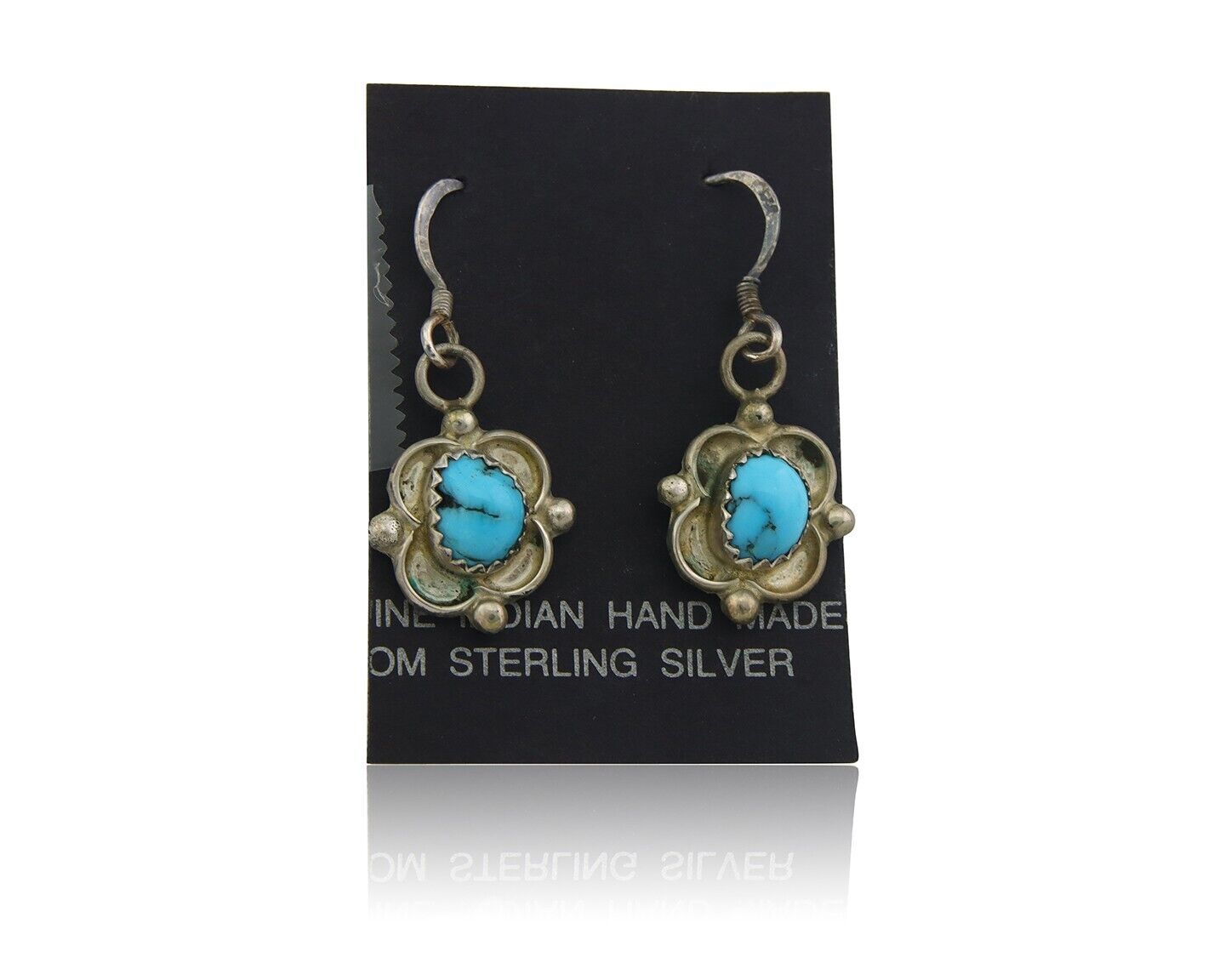 Navajo Dangle Earrings 925 Silver Natural Turquoise Artist Signed DB C.80's