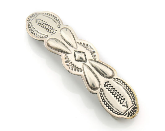 Vintage Navajo Barrette 925 Sterling Silver Hand Stamped Signed SN