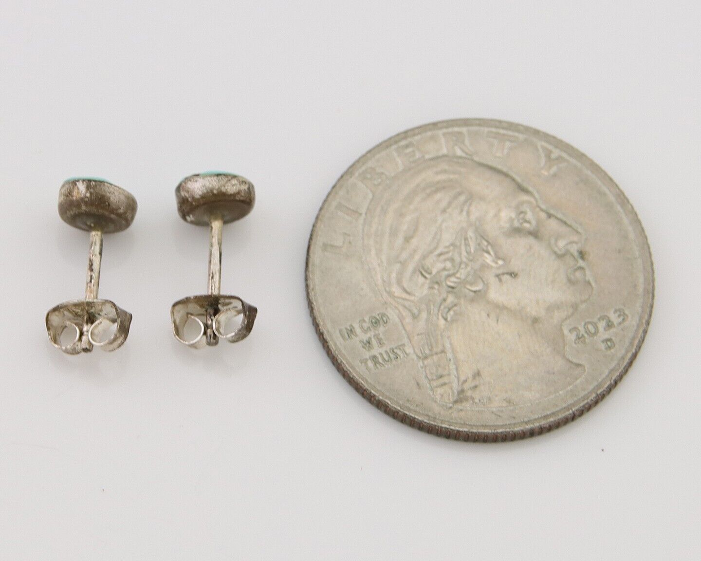 Navajo Earrings 925 Silver Inlaid Natural Turquoise Native American Artist C.80s