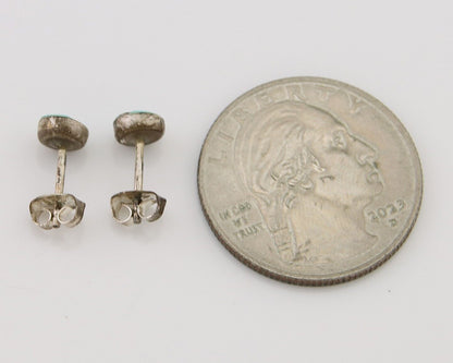 Navajo Earrings 925 Silver Inlaid Natural Turquoise Native American Artist C.80s