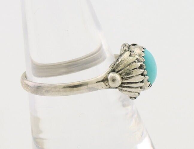 Navajo Ring 925 Silver Kingman Turquoise Native American Artist Made In 1985