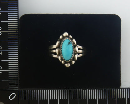 Navajo Ring 925 Sterling Natural Turquoise Native Artist C.80's Size 8.5