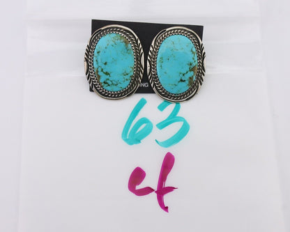 Navajo Dangle Earrings 925 Silver Kingman Turquoise Artist Signed TALHAT C.80's