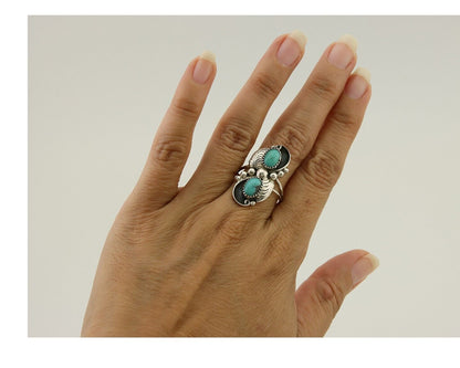 Navajo Ring 925 Silver Natural Slab Turquoise Artist Signed WR C.80's