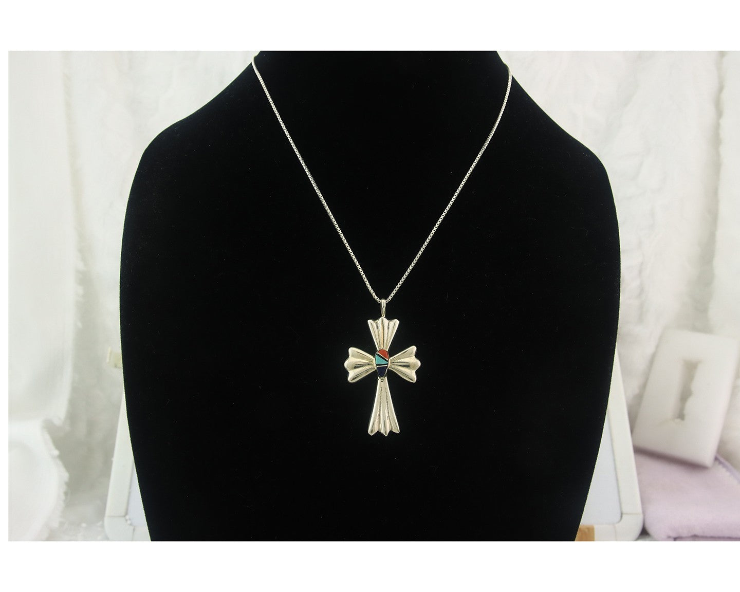 Navajo Cross Necklace Sterling Silver Authentic Natural Gemstones Signed M