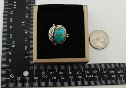Navajo Ring 925 Sterling Silver Blue Turquoise Native American Artist C.80's