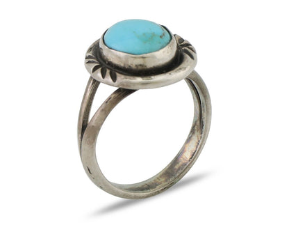 Navajo Ring 925 Silver Kingman Turquoise Native American Artist C.80's