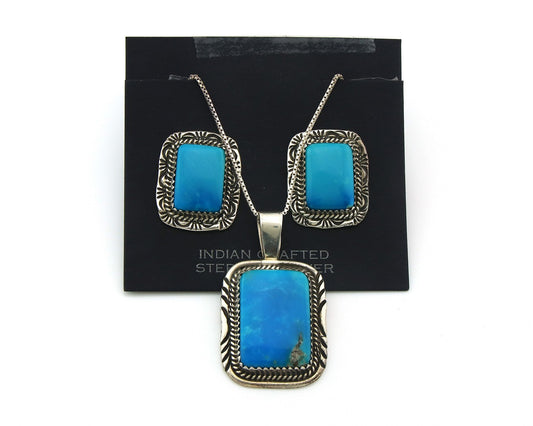 Navajo Necklace Earrings Set Sterling Silver Turquoise Vintage Signed Begay