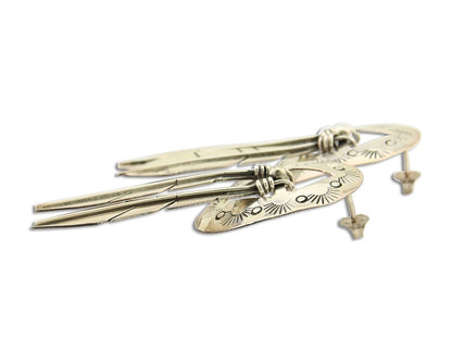 Navajo Feather Earrings 925 Silver Dangle Artist Signed DISHTA C.80's