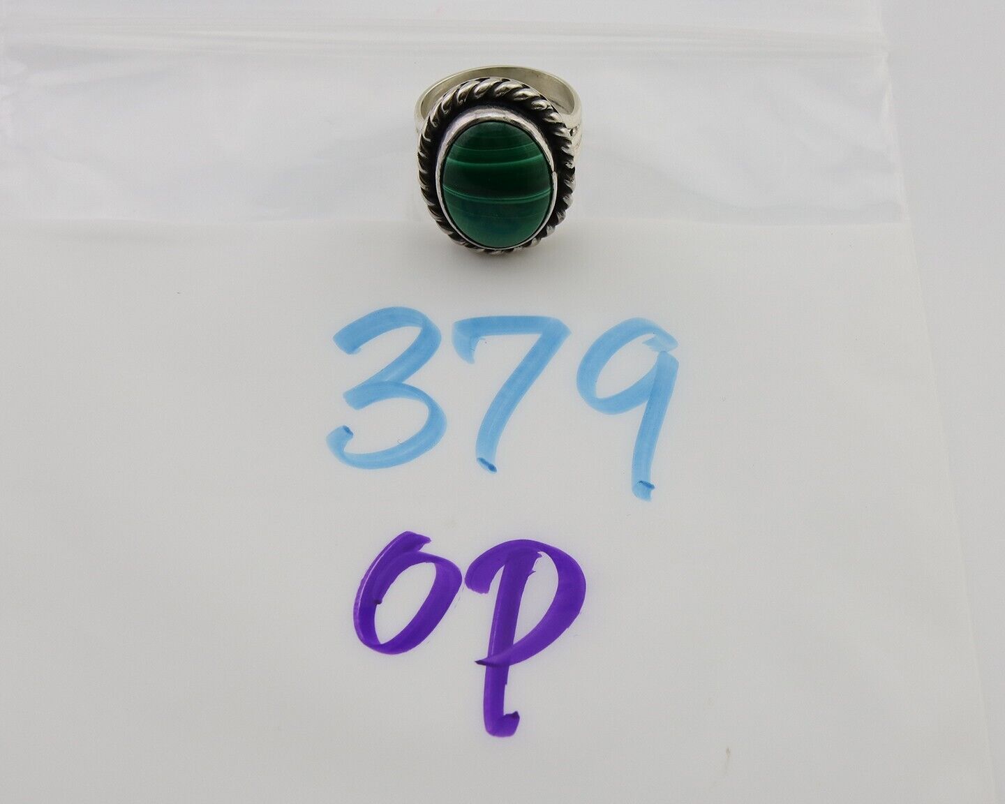 Navajo Ring 925 Silver Natural Malachite Native American Artist C.80's