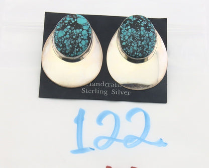 Navajo Earrings 925 Silver Handmade Natural Turquoise Native Artist C.80's
