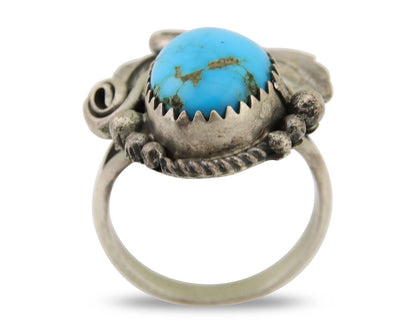 Navajo Ring 925 Silver Blue Turquoise Signed M C.80's