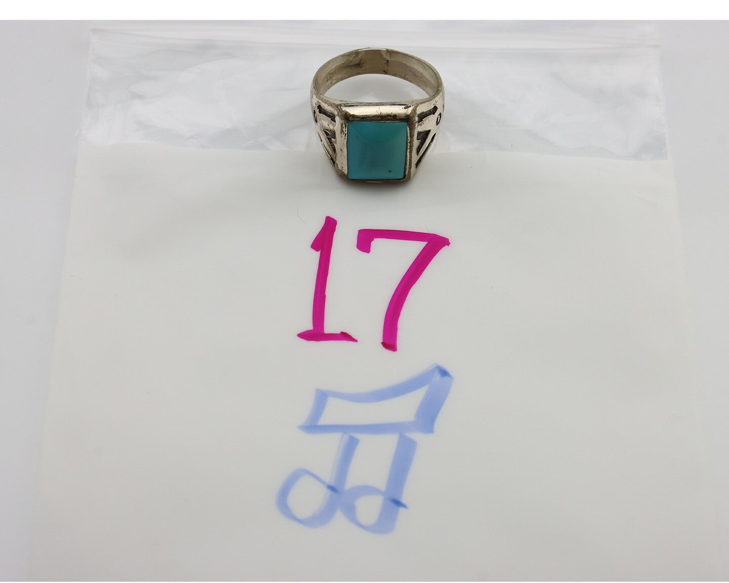 Navajo Ring 925 Silver Kingman Turquoise Signed Sun Bell Silver Company C.80's
