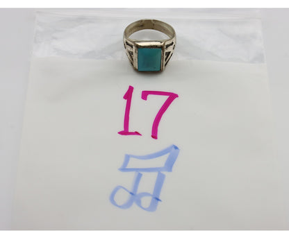 Navajo Ring 925 Silver Kingman Turquoise Signed Sun Bell Silver Company C.80's