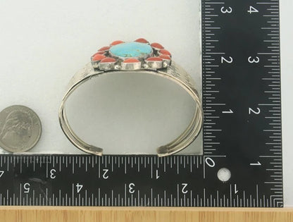 Navajo Cuff Bracelet Sterling Silver Natural Gemstone Vintage Handmade