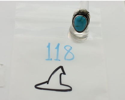 Navajo Ring 925 Silver Natural Kingman Turquoise Native American Artist C.80's