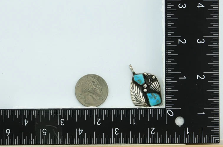 Navajo Pendant 925 Sterling Silver Natural Turquoise Vintage Artist Signed PM