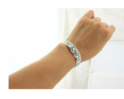 Navajo Cuff Bracelet Sterling Silver Authentic Turquoise Signed Stanley Bain