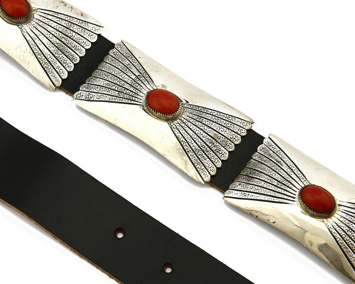 Navajo Concho Belt .925 Silver Mine #8 Coral Tobe Turpen Vault Collection