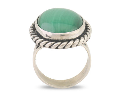 Navajo Ring 925 Silver Natural Malachite Native American Artist Size 7.0 C.80's