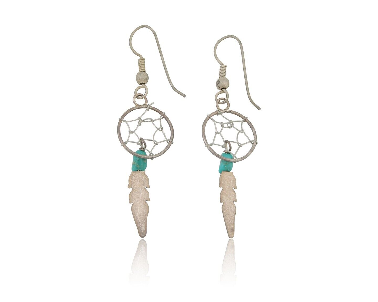 Navajo Dangle Dream Catcher Earrings 925 Silver Blue Turquoise Native Artist C80